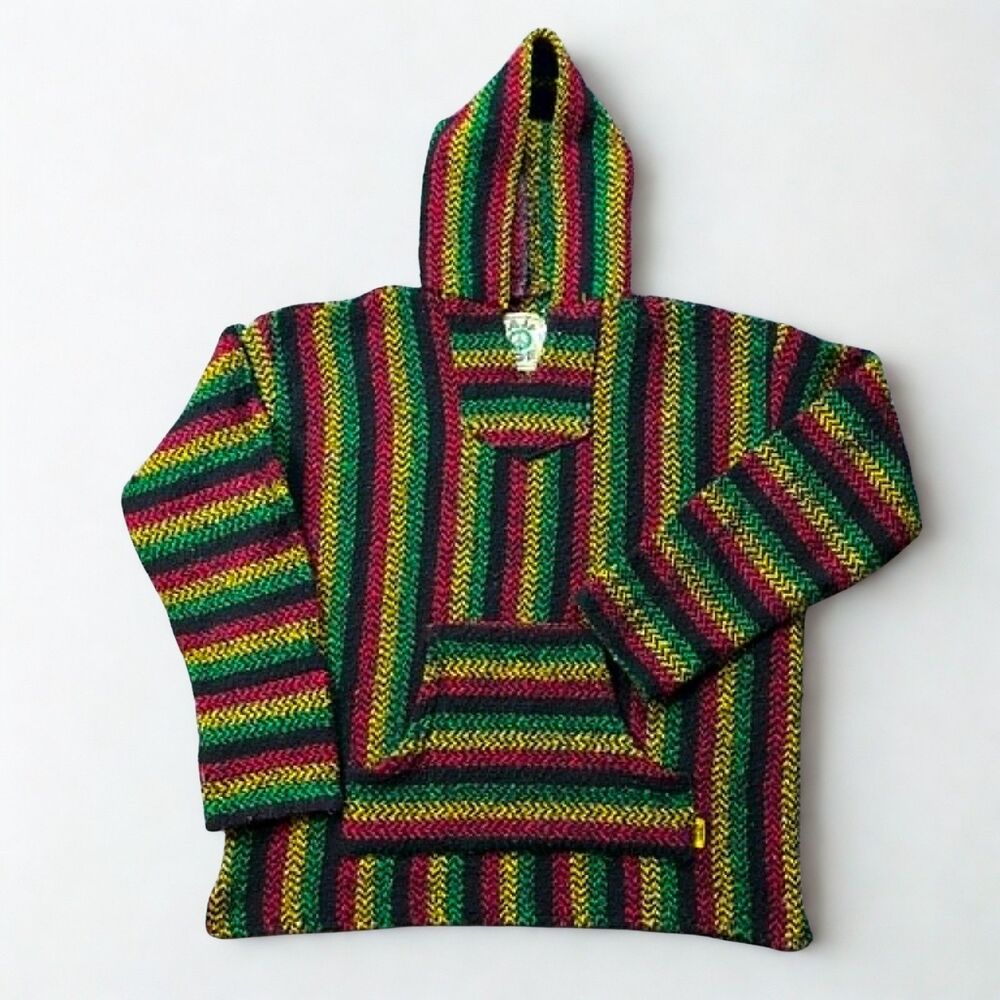 Baja Joe Earth Ragz Baja Hoodie XL Black Red Yellow Green Stripe Drug Rug